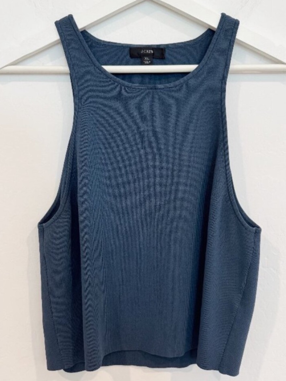 J Crew Tank Top Size XL Blue Supersculpt Racerback Crop Pilates Sporty Chic Glam